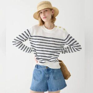 J.Crew Relaxed Linen Beach Sweater With Gold Shoulder Buttons - XS